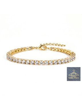 3mm Diamond Tennis Bracelet for Women, 15K Gold Plated Charm Bracelet Set with